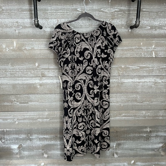 Sonoma | Black Beige Patterned Short Sleeve Midi Dress Size L - Picture 8 of 10
